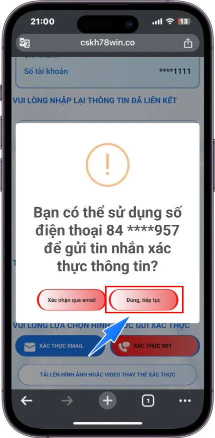 Bước 4 : Chọn Đúng , tiếp tục
